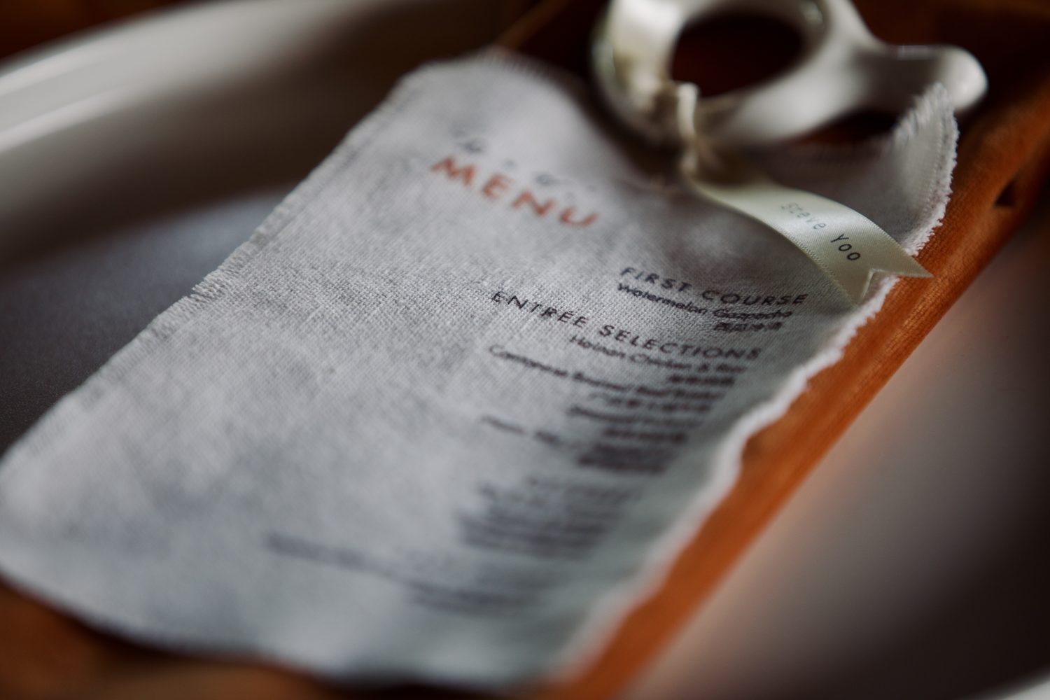 Menu printed on linen